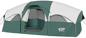 CAMPROS Tent-8-Person-Camping-Tents, Waterproof Windproof Family Tent, 5 Large Mesh Windows, Double Layer, Divided Curtain for Separated Room, Portable with Carry Bag