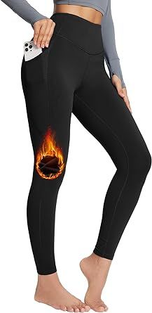 BALEAF Women's Fleece Lined Leggings with Pockets for Workout Thermal Winter Warm High Waisted Petite Thick Yoga Pants
