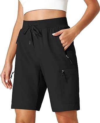 Ksmien Women's Hiking Cargo Shorts Quick Dry Lightweight Summer Shorts with Zipper Pockets for Travel Golf Camping