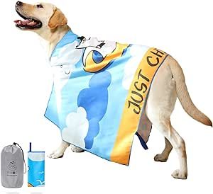 HI-HIXO Dog Microfiber Beach Bath Towel for Medium Large Pets or Kids | Quick Dry Sand Free Soft Lightweight Campact 51.5"x27.5" | Large Blanket for Dog Bed Sofa Crate