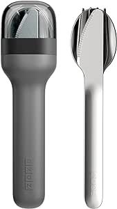ZOKU Pocket Utensil Set, Charcoal - Stainless Steel Fork, Knife, and Spoon Nest in Hygienic Case - Portable Design for Travel, School, Work, Picnics, Camping and Outdoor Home Use