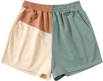 SOLY HUX Women's Casual Elastic Shorts Running High Waisted Color Block Sweat Shorts with Pockets