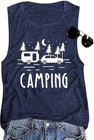 Jorlyen Women Hiking Camping Workout Tank Tops Summer Outdoor Loose Fit Sleeveless Shirts Funny Graphic Active Beach Tops