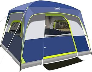 6-Person Tent/Instant for Camping Windproof Family 60 Seconds/Easy Setup Cabin Tent with Top Rainfly, Double Layer,4 Large Mesh Windows,2 Mesh Door,Provide 2 pcs Gate Mat Camping Tent-10'X9'X78''(H)