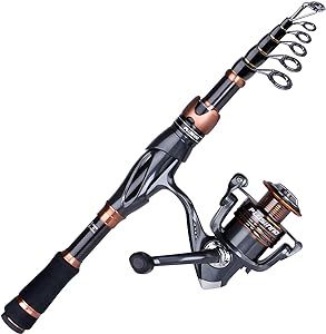 PLUSINNO Fishing Rod and Reel Combos, Bronze Warrior Toray 24-Ton Carbon Matrix Telescopic Fishing Rod Pole, 12 +1 Shielded Bearings Stainless Steel BB Spinning Reel, Travel Freshwater Fishing Gear