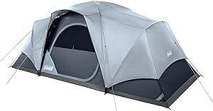 Coleman Skydome Camping Tent with LED Lights, Weatherproof 4/8 Person Family Tent Includes Pre-Attached Poles, Rainfly, Carry Bag, Ventilation and LED Lighting System, Sets Up in 5 Minutes