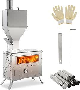 Tent Wood Stove with Oven - Large Tent Stove with Chimney Pipes, Portable Wood Burning Stove, 304 Stainless Steel Construction for Winter Camping, Hunting, Cooking, Hiking, Fishing