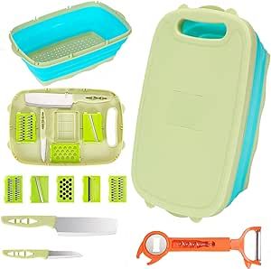 AOFUXTI Collapsible Cutting Board - Camping Cooking Utensil Set 10 in 1 Picnic BBQ RV Camper Accessiors Home Kitchen Kim Washing Dishes, Multi-Function Slicer