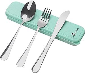 Ansukow 4-Piece Travel Utensils With Case, 18/8 Stainless Steel Reusable Camping Silverware Set for Lunch Box, Dorm, Work, School, Picnic