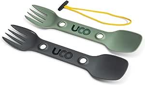 UCO Utility Spork 3-in-1 Combo Spoon-Fork-Knife Utensil, 2-Pack, Gold/Sky Blue