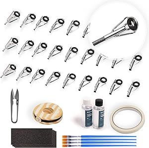 OJY&DOIIIY Fishing Rod Tip Repair Kit with Glue,Complete Supplies for Fishing Pole Tip Replacement with Fishing Rod Epoxy,Tip Top Eyelets and Wrapping Thread