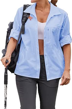 Pinspark Womens UPF 50+ UV Sun Protection Shirts Long Sleeve Outdoor Fishing Blouse Quick Dry Safari Hiking Tops with Pockets