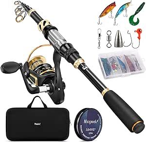 Fishing Rod and Reel Combo Telescopic Pole Set with Fishing Line, Fishing Lures Kit and Carrier Bag for Sea Saltwater Freshwater, 6/7/8/9 Feet
