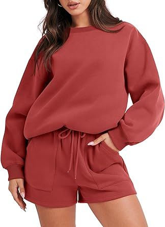 ANRABESS Women 2 Piece Outfits Sweatsuit Oversized Sweatshirt & Lounge Shorts 2023 Casual Cozy Pajamas Tracksuit Set