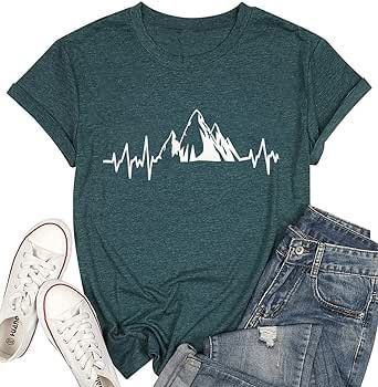 Beach Heartbeat T Shirt for Women Love Heart Graphic Tees Print Shirts Short Sleeve Casual Summer Vacation Tee Tops