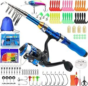 Kilitn Kids Fishing Rod, 1.5M 61Inch 4.92Ft Portable Telescopic Fishing Pole and Reel Combos and String with Fishing Line Full Kits, Youth Fishing Pole Fishing Gear for Kids, Boys, Girls, and Adults