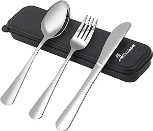 Ansukow 4-Piece Travel Utensils With Black Case, 18/8 Stainless Steel Reusable Camping Silverware Set for Lunch Box, Dorm, Work, School, Picnic
