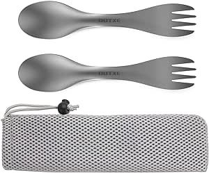 OUTXE Titanium 2 in 1 Fork and Spoon Combo 2-Pack Ultra Lightweight Camping Utensil, Eco-Friendly Spork for Backpacking, Hiking, Outdoors