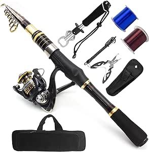 Fishing Rod and Reel Combo, Catfish Rod and Reel Combo, Telescopic Fishing Pole and Smooth Fishing Reels, Survival Fishing Kit for Saltwater and Freshwater, Crappie, Catfish and More