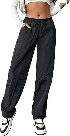 Blooming Jelly Cargo Pants for Women Lightweight Y2K Pants Casual Wide Leg Hiking Pants with Pockets Parachute Pants