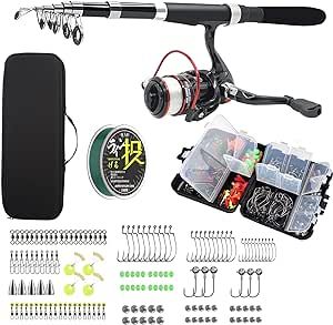 Fishing Pole Combo Set,2.1m/6.89ft 145pcs Fishing Accessories Kit Collapsible Rods Spinning Reel High Speed Reels Fishing line ministoream
