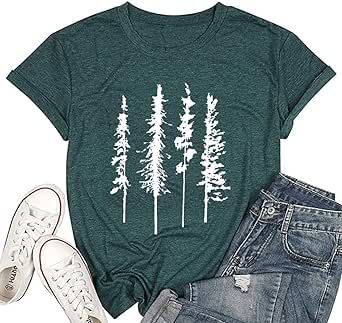 Funny Graphic Women Skinny Pine Tree Shirt Summer Hiking Camping Athletic Tees Nature Casual Comfy Clothes