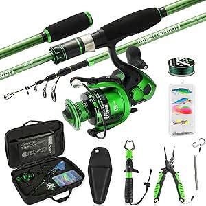 Ghosthorn Green Fishing Rod and Reel Combo Telescopic Collapsible Pole Kit Plier