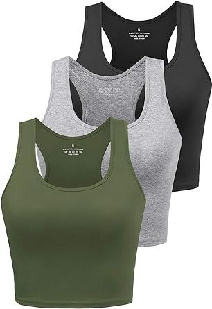 Sports Crop Tank Tops for Women Cropped Workout Tops Racerback Running Yoga Tanks Cotton Sleeveless Gym Shirts 3 Pack
