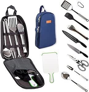 Life 2 Go Camp Cooking Utensil Set & Outdoor Kitchen Gear Cookware Kit, Portable Compact Carry Case - for Camping, Hiking, Travel, BBQ Grilling-Stainless Steel Accessories- Fork & Spoons