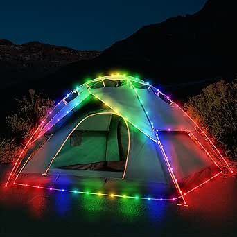 Camping Tent String Lights, 40Ft 120 LEDs 8 Modes Color Changing LED Rope Lights Battery Powered with Remote Control, Outdoor Waterproof LED Tent Light Great for Camping, Canopy, Hammock, Trampoline