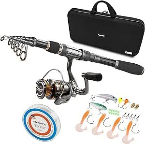 PLUSINNO Telescopic Fishing Rod and Reel Combos Full Kit, Carbon Fiber Fishing Pole, 12 +1 Shielded Bearings Stainless Steel BB Spinning Reel