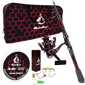 QudraKast Fishing Rod and Reel Combos, Unique Design with X-Warping Painting, Carbon Fiber Telescopic Fishing Rod, Best Gift for Fishing Beginner and Angler