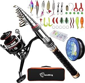 Ehowdin Fishing Pole Kit, Carbon Fiber Telescopic Fishing Rod and Reel Combo with Spinning Reel, Line, Bionic Bait, Hooks and Carrier Bag, Fishing Gear Set for Beginner Adults Saltwater Freshwater
