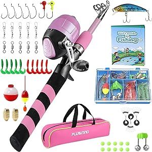 PLUSINNO Kids Fishing Pole, Portable Telescopic Fishing Rod and Reel Combo Kit - with Spincast Fishing Reel Tackle Box for Boys, Girls, Youth
