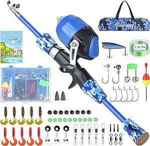 Milerong Kids Fishing Rod, Kids Fishing Pole Portable Telescopic Fishing Rod and Reel Combo Kit for Boys, Girls, Youth - with Spincast Fishing Reel, Fishing Tackles, Fishing Lures, Fishing Lines