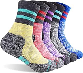FEIDEER Women's Hiking Walking Socks, Multi-pack Outdoor Recreation Socks Wicking Cushion Crew Socks