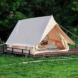 WELLOS Double Door Canvas Glamping Tent Rainproof, Camping Bell Tent for 4 Person with Windows, Easy Set-Up All Season Tents - Embrace Outdoor Luxury with Family-Friendly Tent and Ready for Thrills