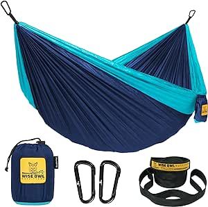 Wise Owl Outfitters Camping Hammock - Portable Hammock Single or Double Hammock Camping Accessories for Outdoor, Indoor w/Tree Straps