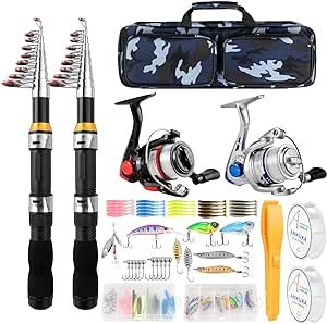 Fishing Rod Reel Combo 2PCS 6.89FT Collapsible Fishing Pole Spinning Reel Lures Accessories with Fishing Bag Portable Telescopic Fishing Rod Kit for Saltwater Freshwater Travel Fishermen Gift