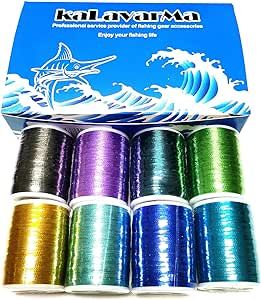 (8pcs*240yd) Kalavarma 240 Yards/Spool 220M Metallic Wrapping Thread for Fishing Rod Guide 8 Colors