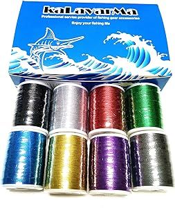 (8pcs*240yd) Kalavarma 240 Yards 220M Metallic Wrapping Thread for Fishing Rod Guide 8 Color