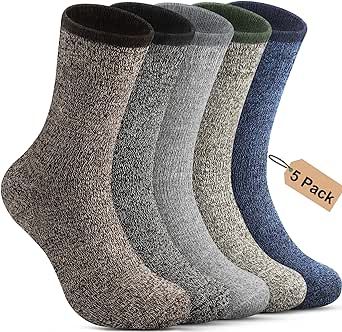 Annsuki 5 Pack Mens Thermal Wool Socks for Winter Warm Merino Socks Thick Hiking Socks for Camping Cozy Socks for Man