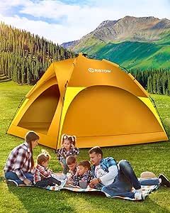 RISTOW Camping Tent with Instant Pop Up,6-7 Persons 3 in 1 Multifunctional Tent with Shelter, Double-Thick Fabric, Automatic Hydraulic Rainproof, Sets Up in 4 Minutes for Family, Outdoor and Hiking