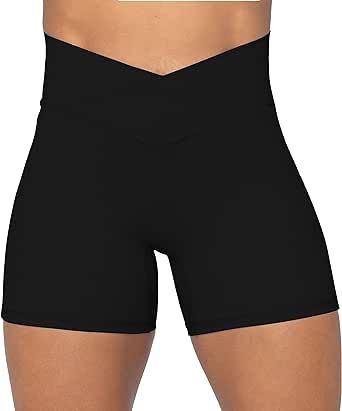 Sunzel Nunaked Crossover Biker Shorts for Women, No Front Seam V High Waist Yoga Workout Gym Shorts with Tummy Control
